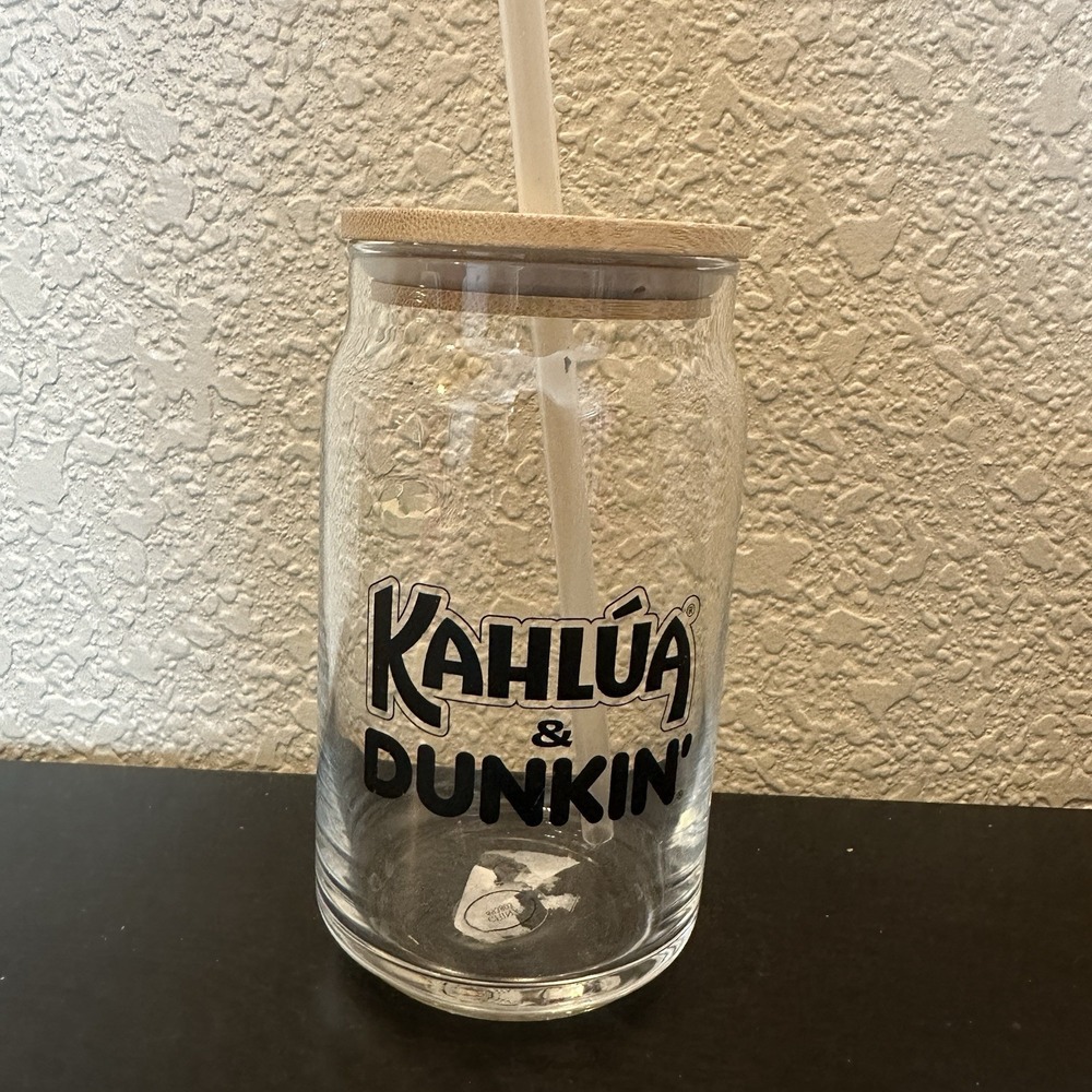 Kahlua‎ And Dunkin Glass Coffee Tumbler iced cup with lid and straw clear